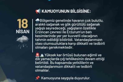 Erzurum Valiliğinden kuvvetli yağış uyarısı